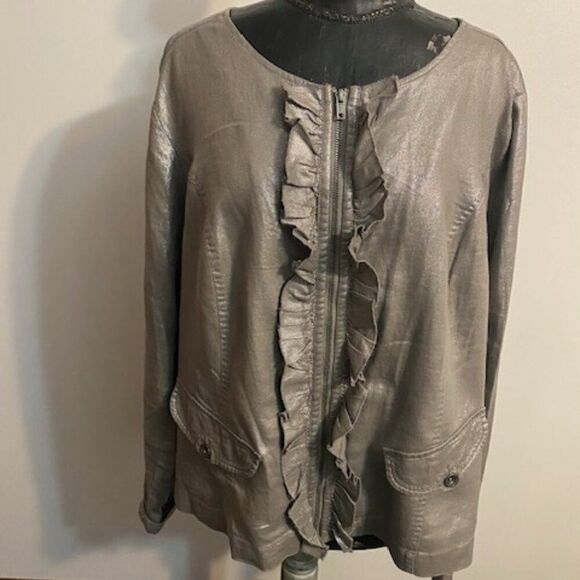Lane Bryant Jackets & Blazers - Lane Bryant Metallic Ruffled zip front Linen blend jacket, size 24